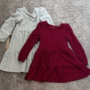 Cat & Jack Burgundy Ribbed Tiered Long-Sleeve Dress and gray dress!